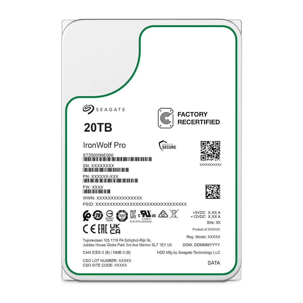 Seagate IronWolf Pro, NAS interne harde schijf 20TB HDD, 3,5 inch, 7200 rpm, CMR, 256 MB cache, SATA 6GB/S,