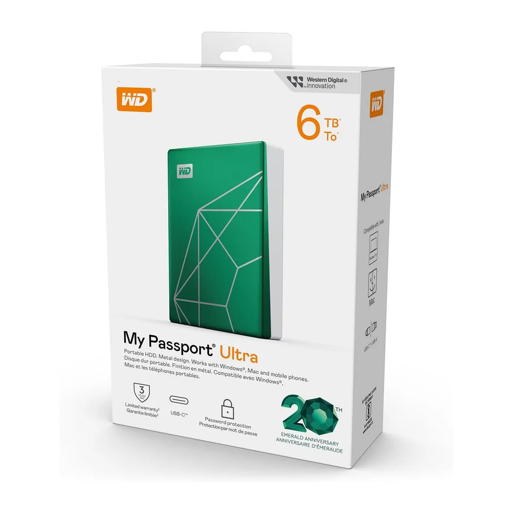 WD 6TB My Passport Ultra, Draagbare externe opslag, Externe harde schijf, Software met bescherming tegen — 6