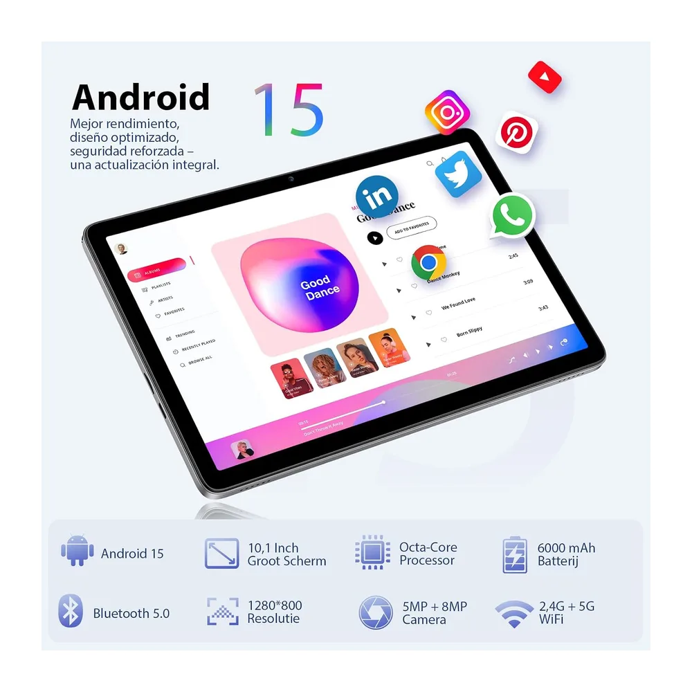 Tablet 10 Inch, Android 15 Tablets met Hoes, Muis & Toetsenbord, Octa-Core, 24 GB RAM + 128 GB ROM + 1 TB TF, — 3