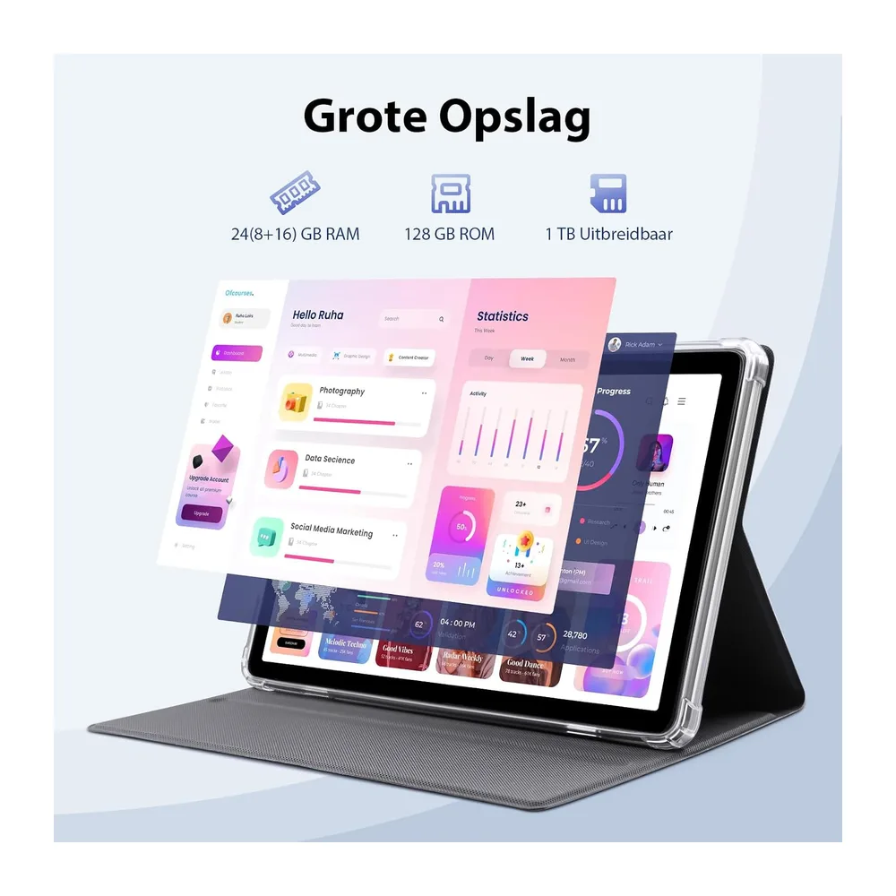 Tablet 10 Inch, Android 15 Tablets met Hoes, Muis & Toetsenbord, Octa-Core, 24 GB RAM + 128 GB ROM + 1 TB TF, — 4