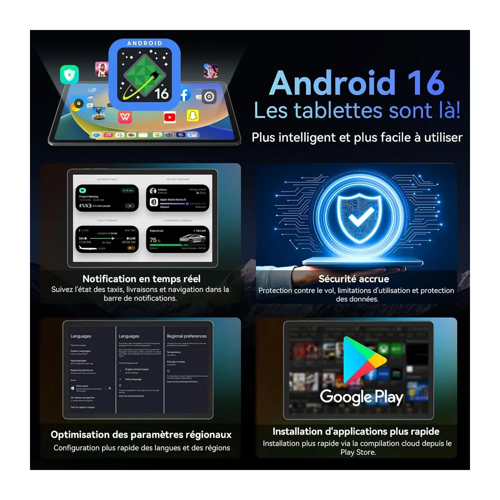 TABWEE T90 Tablette Tactile 11 Pouces Android 16 avec Clavier et Stylet | Gemini AI 4.0, 24 Go RAM+128 Go ROM(TF 2 To), 