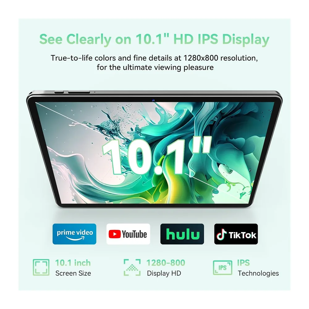 Tablette Android 15, Tablette 10 Pouces, 24Go RAM (8+16) 128Go ROM, T615 Octa-Core, TF 1To Extensible, WiFi 5G/2.4GHz, W