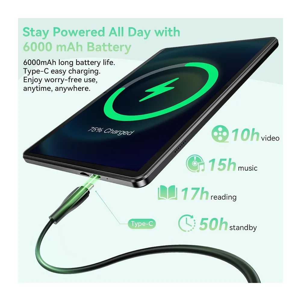 Tablette Android 15, Tablette 10 Pouces, 24Go RAM (8+16) 128Go ROM, T615 Octa-Core, TF 1To Extensible, WiFi 5G/2.4GHz, W