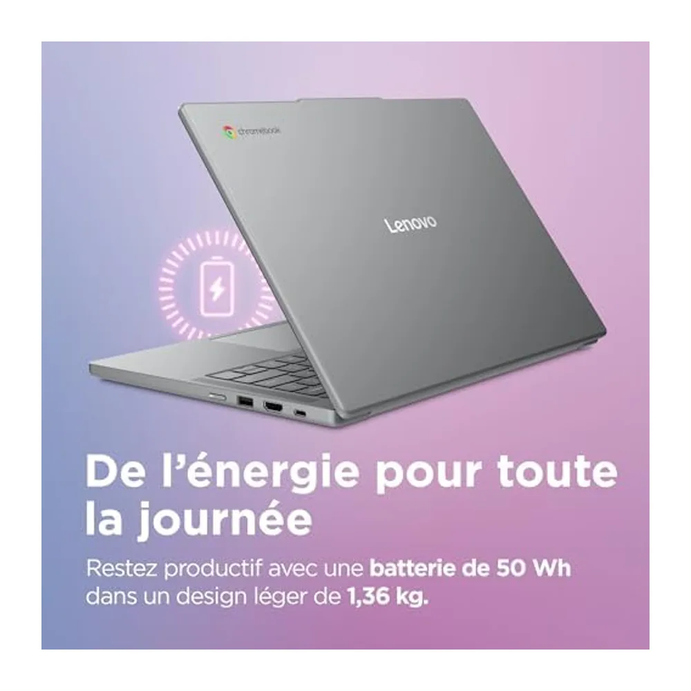 Lenovo Chromebook 14M8911 - Laptop 14’’ WUXGA (MediaTek Kompanio 540, 4 GB RAM, 128 GB SSD, Arm Mali-G57 MC2 GPU, Chrome OS) AZERTY-toetsenbord (Frans) - Grijs Luna