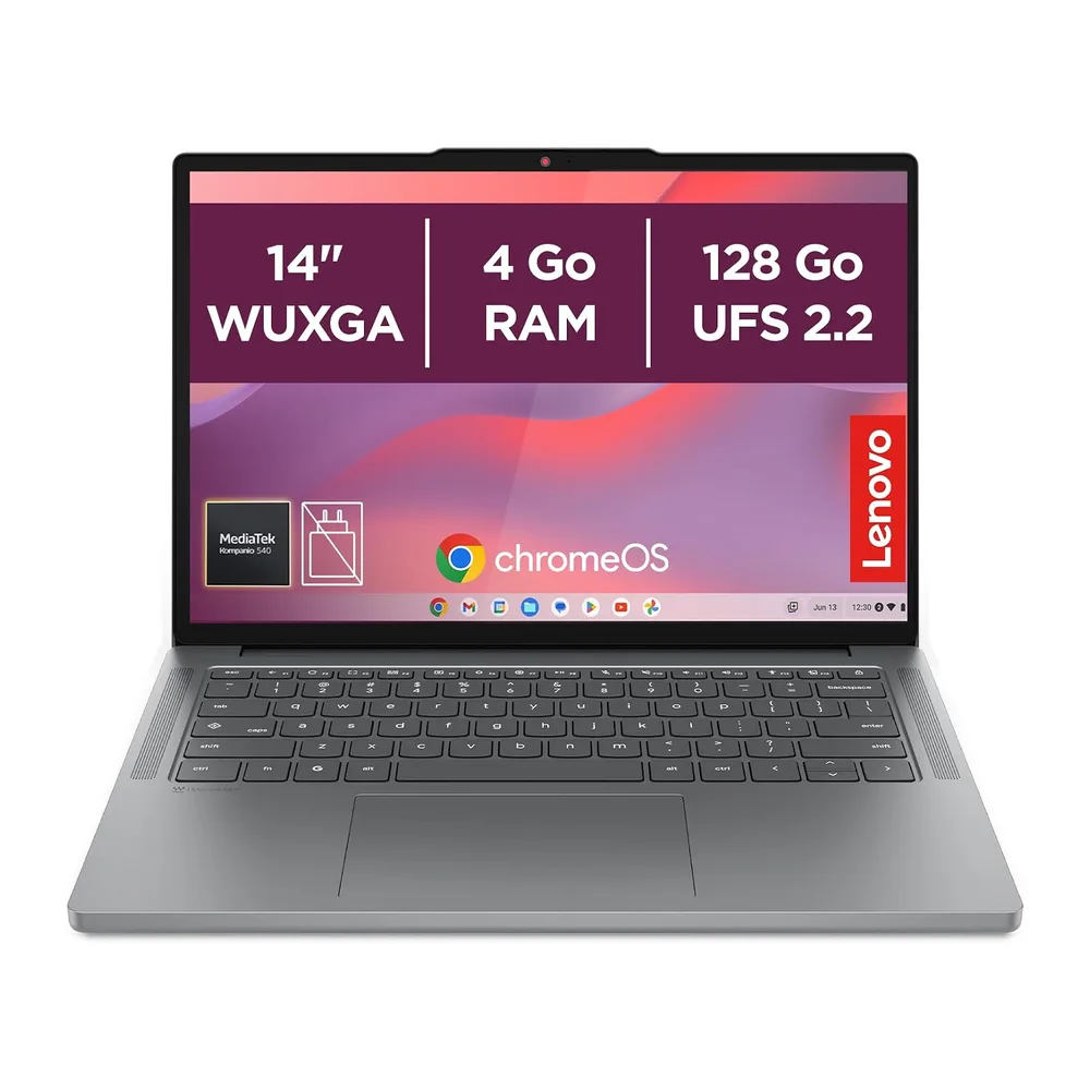 Lenovo Chromebook 14M8911 - Ordinateur Portable 14'' WUXGA (MediaTek Kompanio 540, RAM 4Go, SSD 128Go, Arm Mali-G57 MC2 