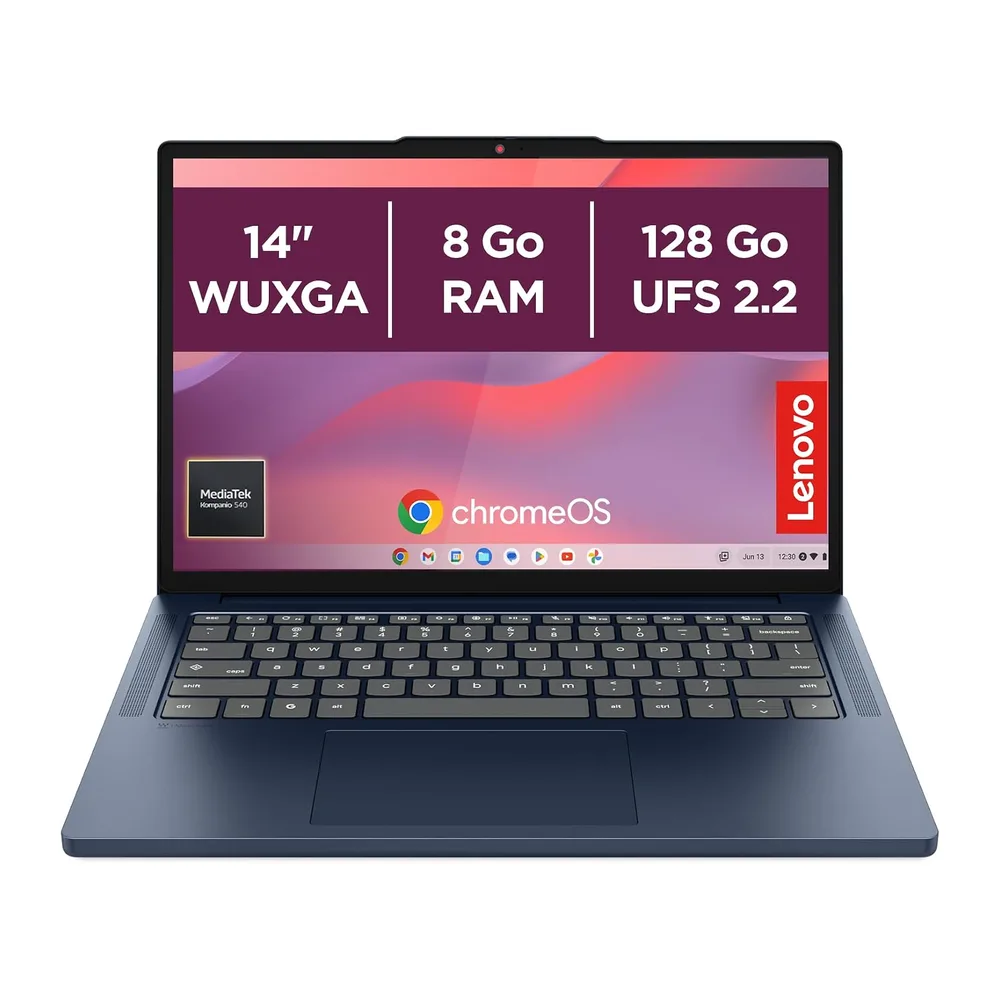 Lenovo Chromebook 14M8911 - Ordinateur Portable 14'' WUXGA (MediaTek Kompanio 540, RAM 4Go, SSD 128Go, Arm Mali-G57 MC2 